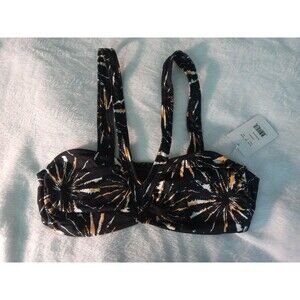 Andie x Demi Moore Monaco Swim Top Black White Gold Floral Size L NWT